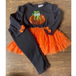 Little Lass Boutique Sequin PUMPKIN DRESS with fleece lined leggings